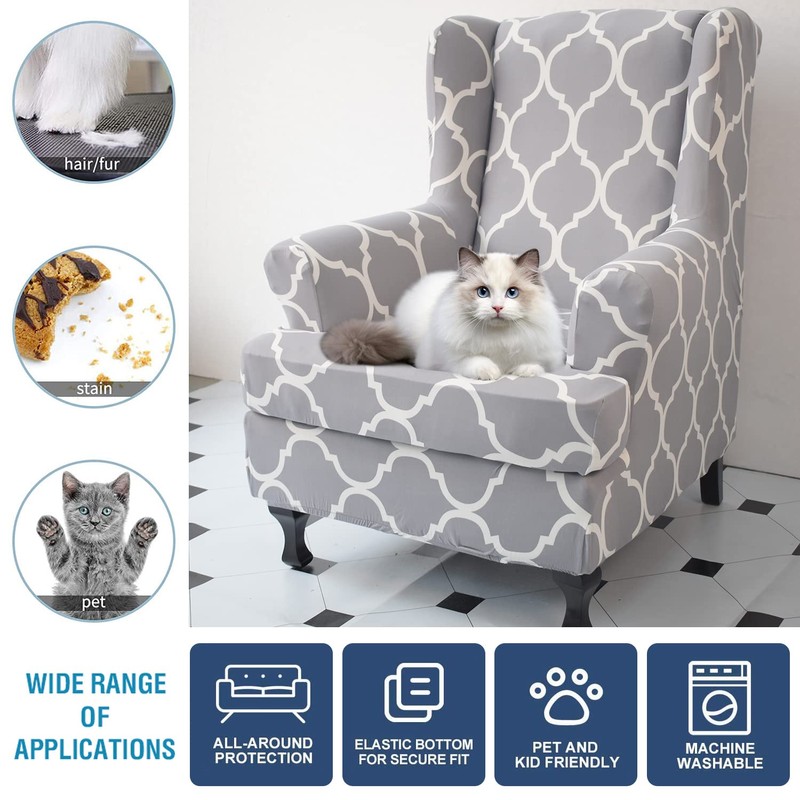 NILUOH Wingback Chair Covers 2-Piece, Armchair Slipcovers for Living Room