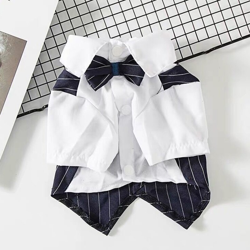 Pet Suit Bow Decor Striped Breathable Dog Cat Wedding Shirt