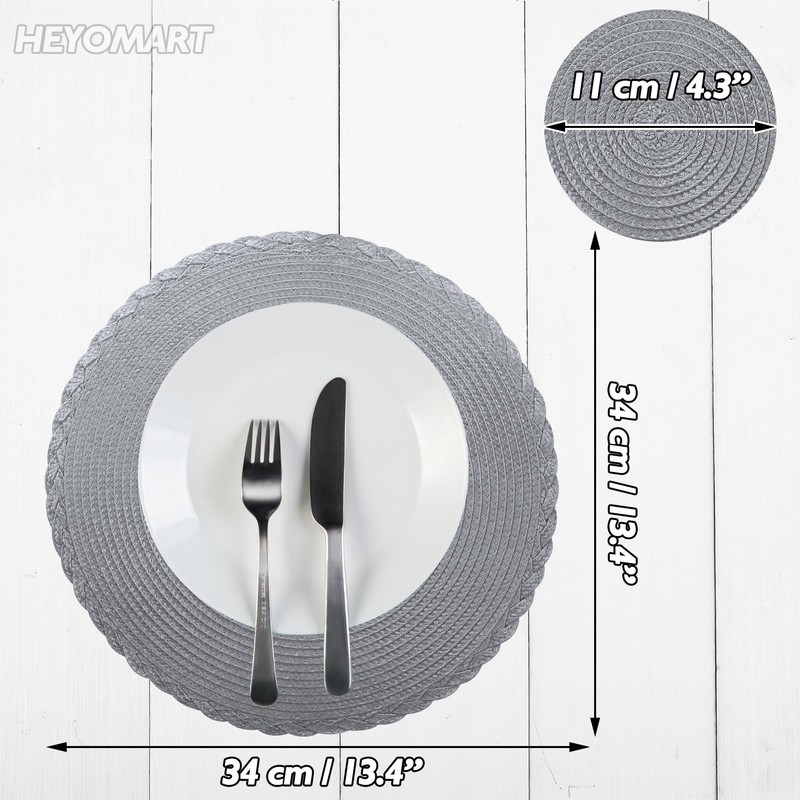 HEYOMART Round Placemats and Coasters Set of 6, Braided Woven