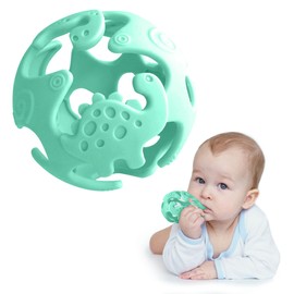 Dino Baby Teething Toys, Food-Grade Silicone Teethers for Babies 0-18 Months, Textured Sensory Balls Teething Toy, Soft and Safe Sensory Chew Toys for Teething Baby, Easy to Clean, Green - Ashtonbee