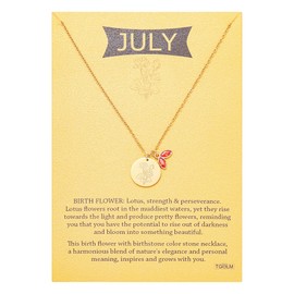 TGOLM July Birth Flower Birthstone Pendant Necklace for Women, Created-ruby Crystal Lotus Charm Necklace Birthday Gift for Her