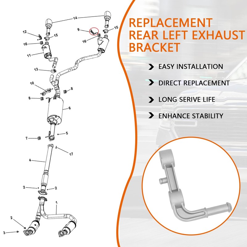 Rear Left Exhaust Bracket Muffler Support, Compatible with Ram 1500