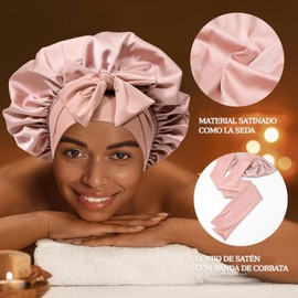 NELAPARO Gorro para Dormir,Gorro de Seda para Dormir Ajustable,Gorro De Dormir Suave Satinado Reutilizable Gorro De Seda para El Cuidado del Cabello Rizado y Cómodo con Banda Elástica Ancha, 2 Piezas