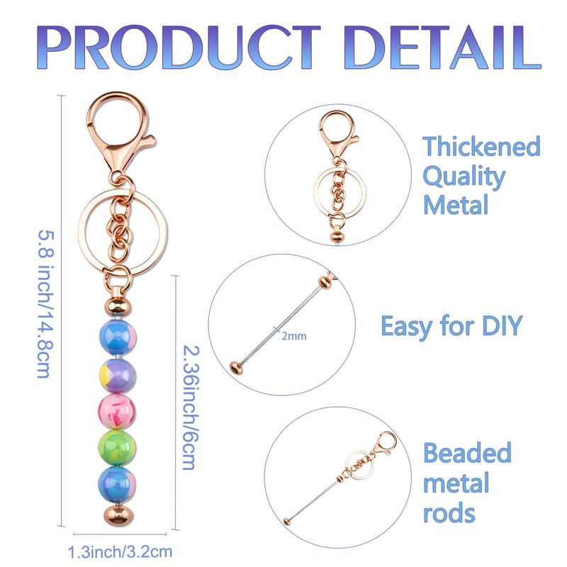SUDIKUB Beadable Keychains Bulk 8pcs Blank Keychain Making Kit Keychains