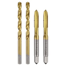 sourcing map Metric Tap & Drill Bit Set, 2pcs M6 x 1 Spiral Point Thread Taps and 2pcs 5mm Twist Drill Bits, Titanium Coated HSS6542 Screw Tapping Threading Tools