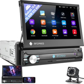 UNITOPSCI 2G 32G Single Din Android 10.0 Car Stereo 7 Inch Flip Out Touch Screen GPS Navigation Bluetooth WiFi Head Unit with Backup Camera Support FM Mirror Link Video Out DVR SWC Multimedia Player