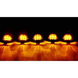 iJDMTOY 5pc Set Amber LED Illuminated Smoked Lens Cab Roof Clearance Lights w/Strobe Flash Blink Feature, Compatible With Ford F250 F350, Dodge/RAM, Chevy/GMC Trucks