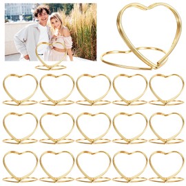 Shimmeroo 16Pcs Heart-Shaped Picture Holders for Tables,Gold Place Card Holders,Table Number Holder Mini Photo Holder for Centerpiece Party Wedding