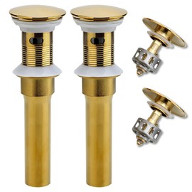 Rockgoya Bathroom Sink Drain, 2 Pack Gold Drain Stopper Bathroom Sink with Overflow, Pop Up Drain Assembly with Detachable Strainer Basket, Built-in Anti-Clogging Strainer,Stainless Steel
