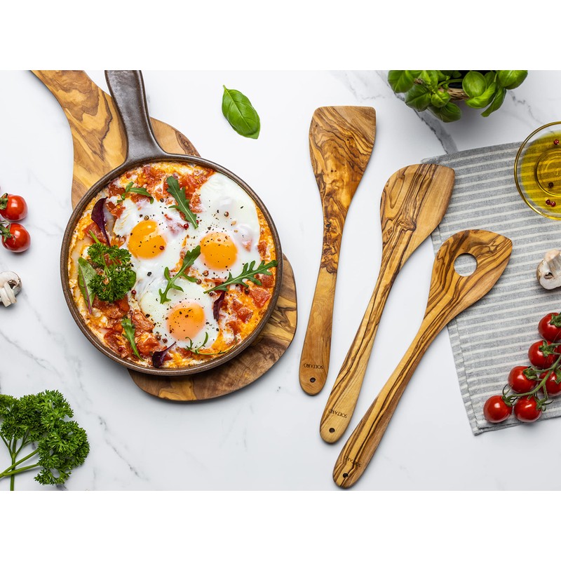 SOLTAKO Olive Wood Spoon Cutlery Cooking Spoon (3-Piece Cooking Spoon)