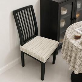 Lawalon Heavyweight Cotton Dining Seat Covers for Chairs (Creamy White, Set of 6), Woven Stretch Fabric Slipcovers for Dining Room or Kitchen, Extra Durable and Machine Washable
