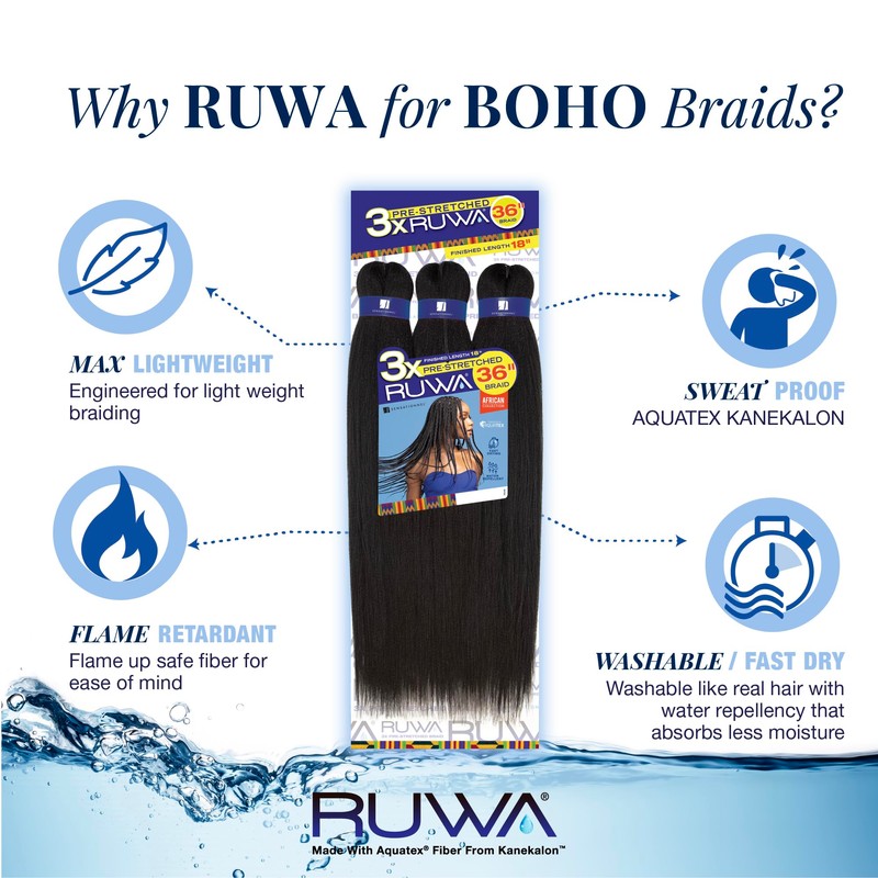 Sensationnel Ruwa prestretched braiding hair - 3x 36 inch water