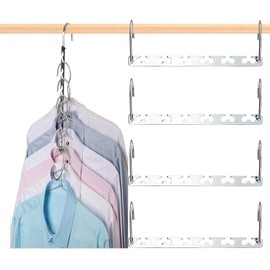 H HOME-MART Coat Hanger, 4 Pack Space Saving Hanger, Magic Metal Cloth Hangers,Closet Space Saver Wardrobe Clothing Magic Hangers Oragnizer Heavy Chrome Coat Hangers, Updated Hook Design