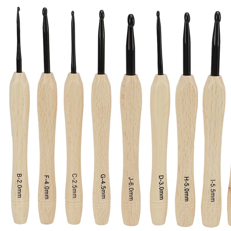 9PCS Crochet Hooks DIY Handcraft Ergonomic Crochet Needle with Wooden