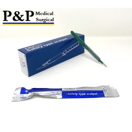 Disposable Safety Scalpels Sterile Surgical Blade Size 15 Stainless Steel with Plastic Handle & Metric Line Individually Foil Wrapped Box of 100