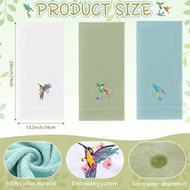 Tingjoo 3 Pcs Hummingbird Hand Towels Farmhouse Garden Hummingbird Bathroom Decor 14x29 Inch Embroidered Bird 100% Cotton Soft Decorative Summer Hand Towels for Bathroom Kitchen