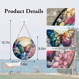 Stained Glass Window Hanging, Acrylic Suncatcher with Metal Chain, Suncatchers for Windows Hanging, Floral/Butterfly Suncatcher, Stained Glass Window Panel for Indoor & Outdoor Decor (butterfly)