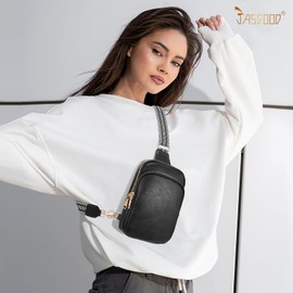JASGOOD Crossbody Sling Bag for Women Trendy PU Leather Chest Pack Bag with Anti Theft Pocket and Adjustable Strap, Black