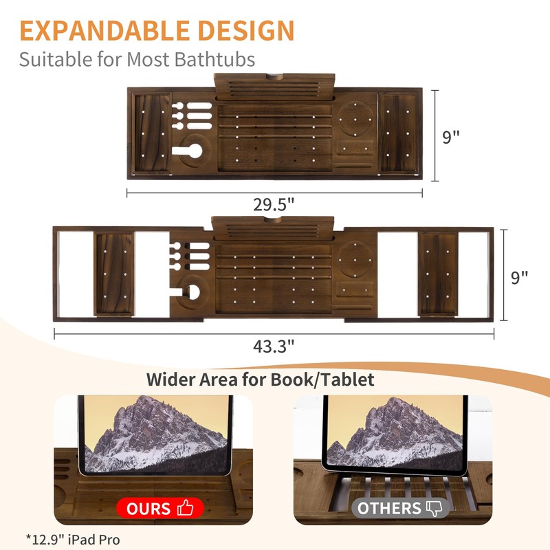 FLYJOE Wood Bathtub Tray Table - Foldable Bath Tray for