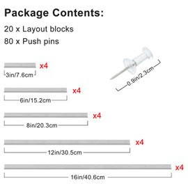 ZAWAGIIK Layout Block System for Stained Glass Panels 16" 12" 8" 6" 3" Pack of 20 Layout Block System for Stained Glass Supplies and Tools with 80 Push Pins for Stained Glass Making Craft