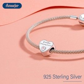 Amuefer Grandma Heart Charms for Bracelets 925 Sterling Silver with Cubic Zirconia Pendant for Necklaces Birthday Christmas Jewellery Gifts for Women Girls, Sterling Silver, Zircon gemstone.