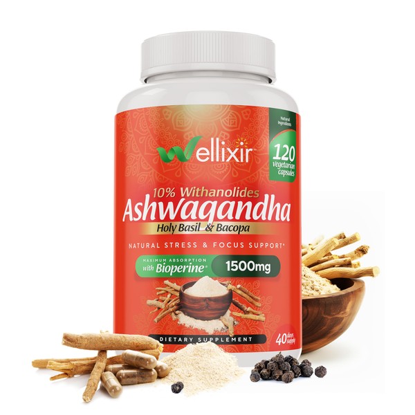 WELLIXIR Ashwagandha Capsules - 10% Withanolides, Root Powder Extract, Herbal