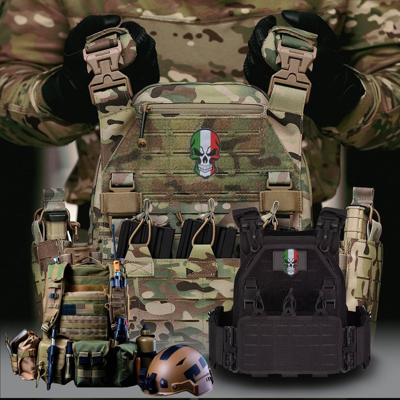 EmWoot 2PCS Italy Flag Patches Skull Patch Embroidered Tactical Military