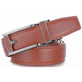 Mio Marino Mens Ratchet Belt with Open Linxx Leather Dress Belt Buckle, Enclosed in an Elegant Gift Box - Monolith - Tan - Adjustable from 38" to 54" Waist