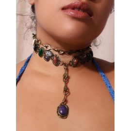 Hanary Layered Y-Shaped Retro Stone Necklace, Boho Personality Jewelry for Women