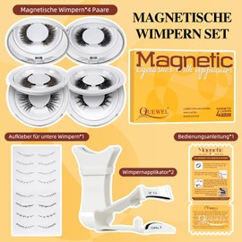 QUEWEL Magnetic Eyelashes, No Glue Needed, 4 Pairs, Natural Look Eyelashes, Magnetic Reusable Magnetic Eyelashes Set, Easy to Wear with Instructions and Applicator (4 Pairs-A)