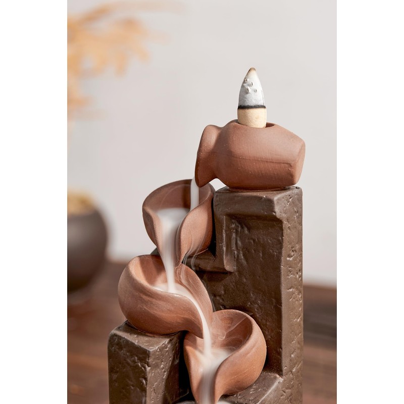 LAMDAWN Unique Cascading Basins Ceramic Waterfall Incense Holder, Paired with