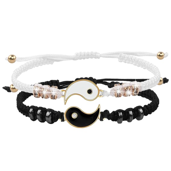 Best Friend Bracelets for 2, Matching Yin Yang Adjustable Cord