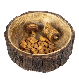 GoCraft Mango Wood Decorative Bowl with Tree Bark Medium 7.5" Diameter x 2.75" Height Single Bowl