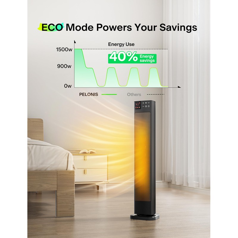 PELONIS 30” Ceramic Tower Space Heater with Adjustable Thermostat for