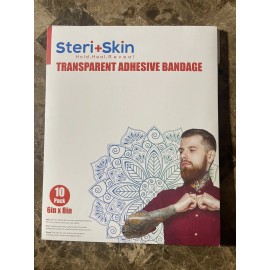 Steri+Skin Tattoo Aftercare Healing Wrap - 10 Pack 6x8 Transparent Dressing Steri-Skin