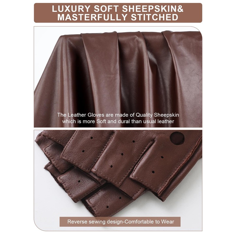GSG Driving Gloves, Half Finger Leather, Fingerless Leather, Men's, Motorcycle