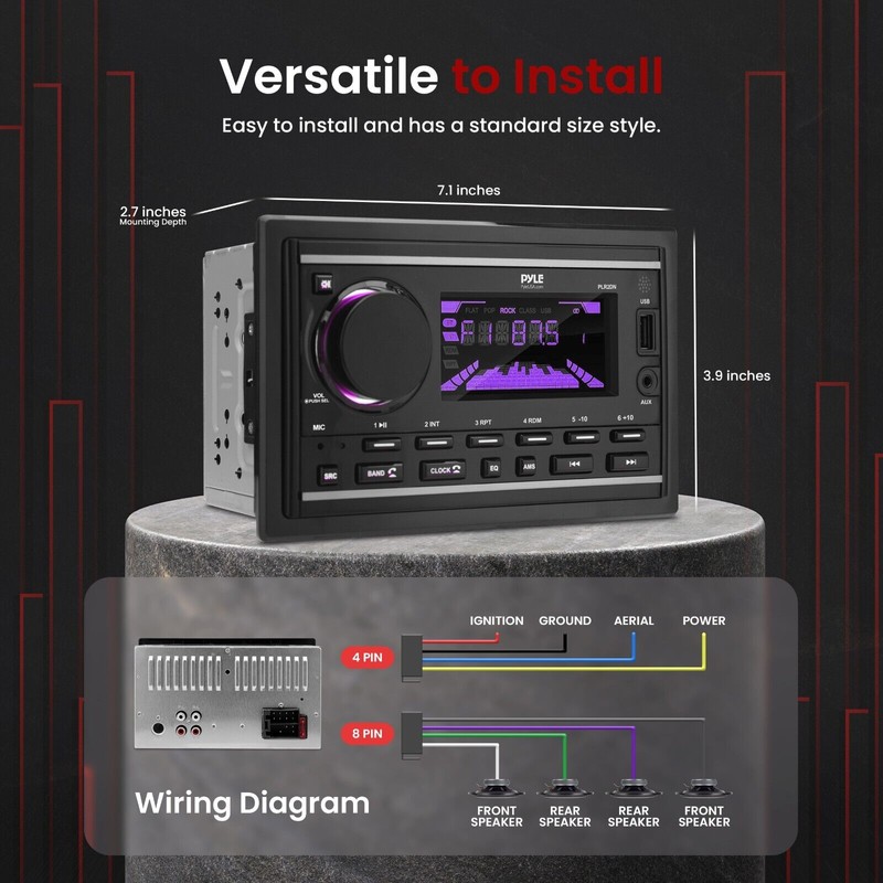 Pyle Power Amplifier Double DIN Bluetooth LCD Display Black Panel
