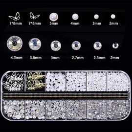 RODAKY 3D Nail Charms for Acrylic Nails Colorful Butterfly Bow Nail Art Charms Crafts Diamond for Nails Decoration Pearl Metal Nail Flatback Gem Crystal Rhinestones for Nail Design Charms DIY Crafts