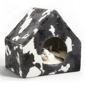 ComSaf Cat Bed Cave House - Winter Pet House with Fluffy Covered Cat Beds for Indoor Cats, Detachable Washable Plush Cat Hideaway Cat Hut for Kitten Rabbit, Sturdy Cat Beds & Furniture Cat Gifts, Grey