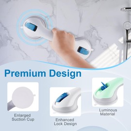 Hotodeal Night Glow Grab Bars for Shower, Shower Handle Suction for Bathtubs and Showers, Bathroom, Elderly, Seniors, Handicap, ABS Plastic Balance Assist(11.6'', White-Night Glow-2Pack)