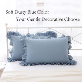 YOKKITA 2 Pack Dust Blue Ruffle Pillow Shams Standard Size 20x26 inches, 100% Cotton French Country Rustic Vintage Shabby and Chic Decorative Bed Pillow Shams (Dust Blue,20x26 inches)
