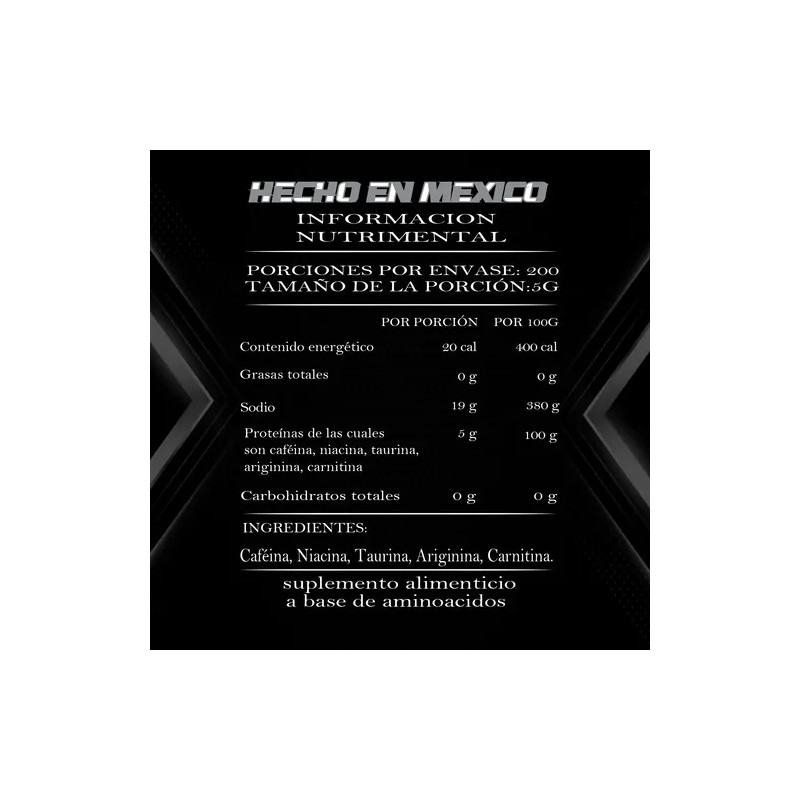 Óxido Nítrico Inmortal 1 Kg 200 Serv Varios Pre Entreno