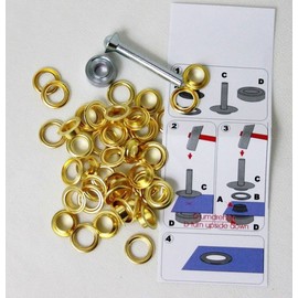 641371 15 Eyelets with washers 11 mm Gold + Tools