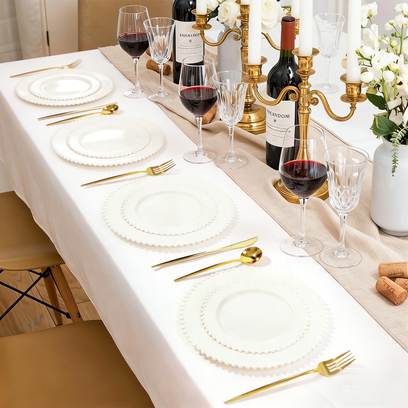 ROCOHANTI 60PCS Ivory Plastic Plates - Beaded Ivory Disposable Plates