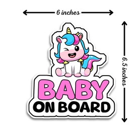 Baby on Board Signs for Car, 6.5 x 6 inches Cute Baby Unicorn, Waterproof and UV-Resistant Baby on Board Sticker, Durable Baby Sign for Safety Awareness, Easy to Apply for Window or Bumper