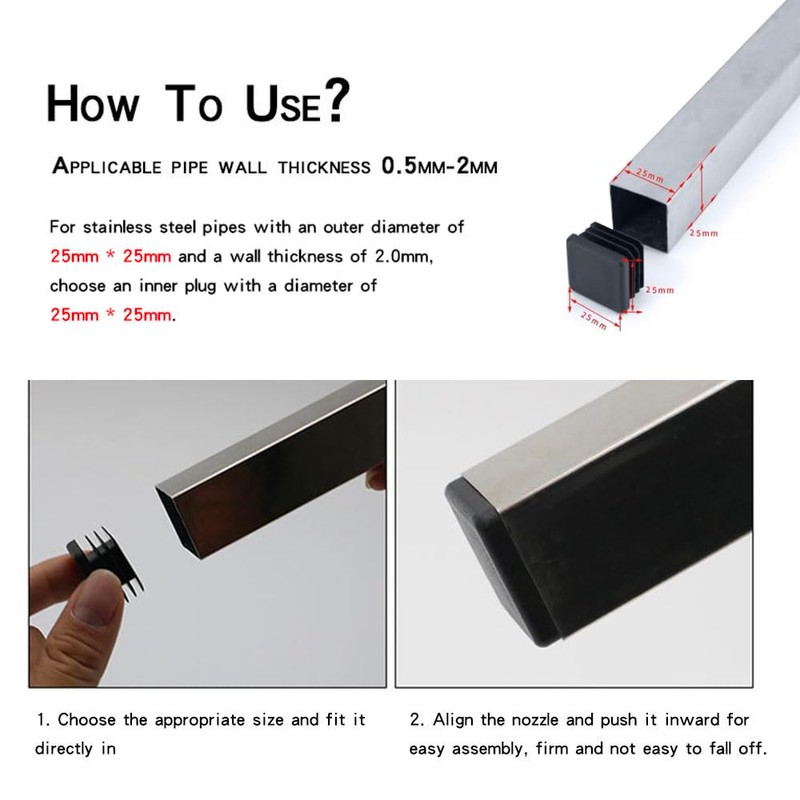 10PCS Square Plastic End Caps 100mm x 100mm Black Insert