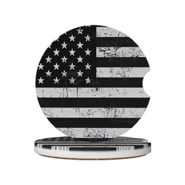 Black White American Flag Absorbent Ceramic Car Coasters for Cup Holders, 2.56" Anti Slip Insert Cup Coasters for Women Men (2 PCS)