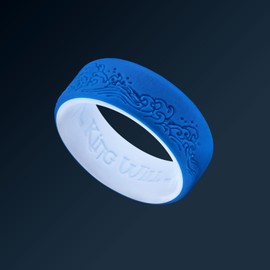 King Will Mens Silicone Wedding Rings, Two-Tone Blue Rubber Wedding Bands with Unique Ocean Waves Design, 8mm Wide 2.2mm Thick, Comfort Fit Size 13