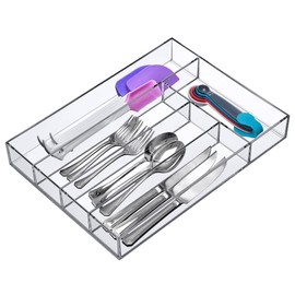 Amazing Abby - Felicia - Plastic Flatware Organizer, Compartmented Utensil Holder, Cutlery Tray for Drawer, Silverware Storage for Kitchen, Perfect Storage Solution for Home and Restaurant