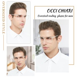 OCCI CHIARI Large Reading Glasses for Men Stylish Oversized Square Readers Spring Hinge 100 150 200 250 300 350 400 500 600(Transparent,1.50)